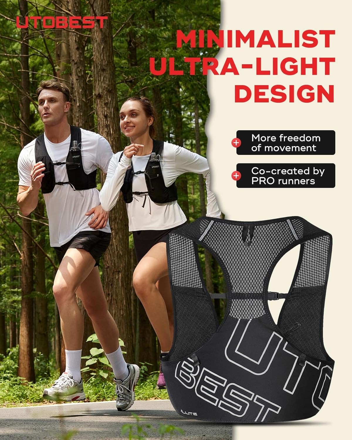 UTOBEST Hydration Vest - Ultra-Light Reflective Running Gear for Trail Hiking & Jogging