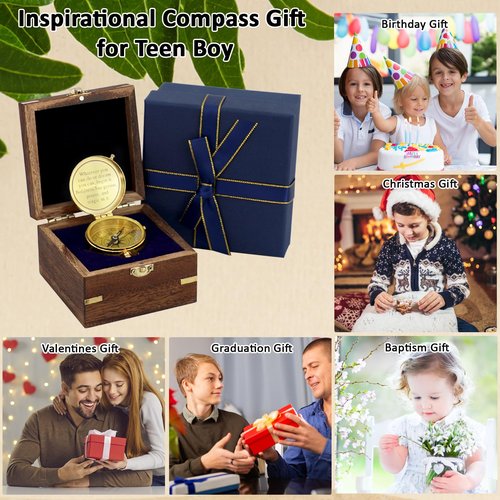 Easter Inspirational Compass Gift for Teenage Boy, Birthday Gift for Teen Boy Ages 10 11 12 13 14 15 16 17 18, Confirmation Christian Religious Graduation Engraved Gift for Son, Boyfriend, Men