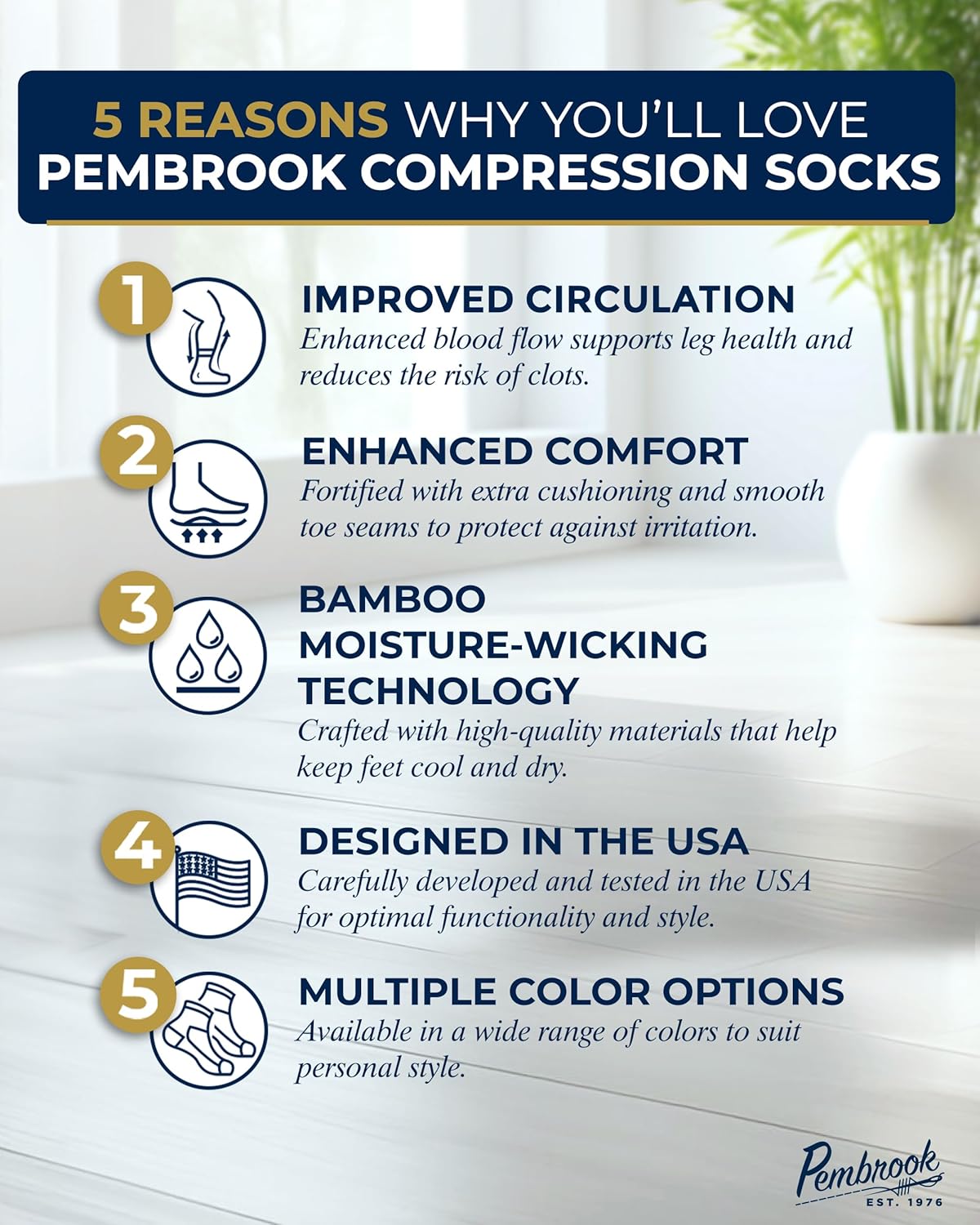 Pembrook Bamboo Viscose Compression Socks - 8-15 mmHg Light Support | 3 Pairs of Knee High Comfort