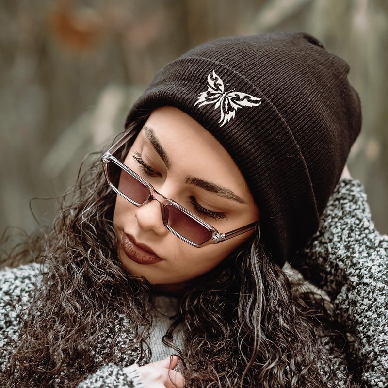 Cool Cute Knit Beanie Hats for Men Women Emo Gothic Birthday Christmas Halloween Skull Goth Skeleton Gifts Winter Presents (Butterfly)
