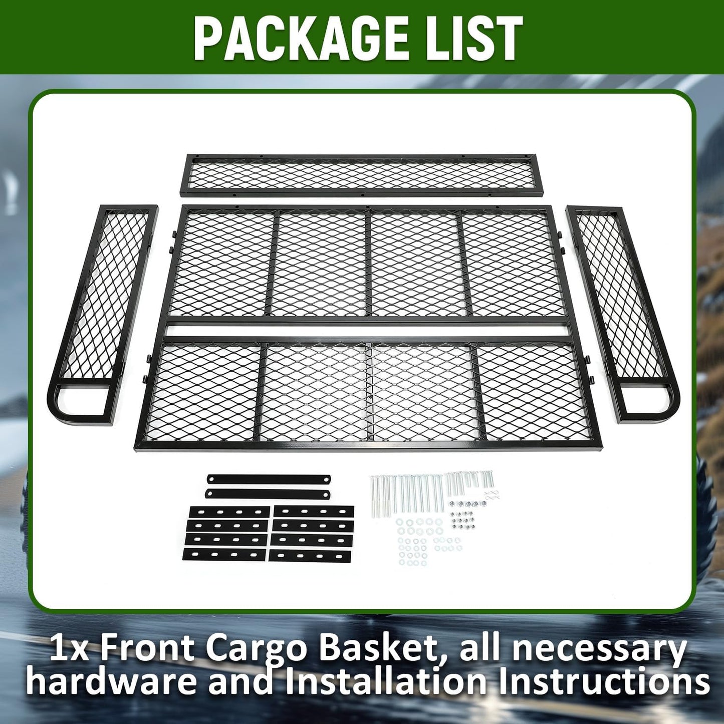 ECOTRIC Rear Cargo Basket Universal ATV UTV Storage Rack Rear Goods Mesh Rack Black Steel