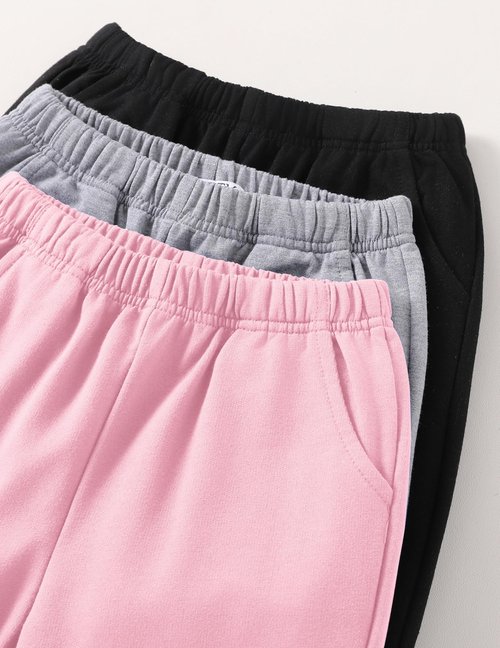 EDFTM Girl Sweatpants Kids Workout Jogger Cotton Casual Active Playwear Pants 3-Pack Pink/Light Gray/Black 5-6 Years