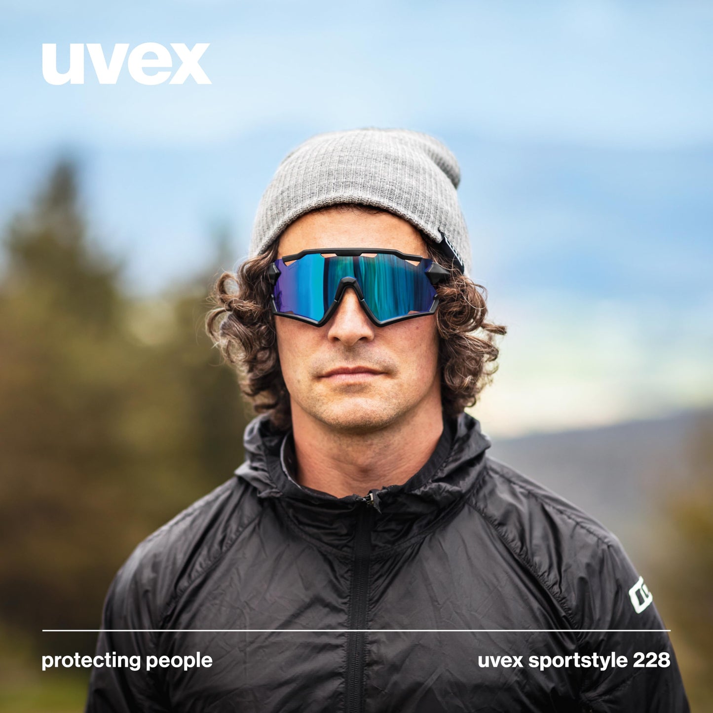 uvex sportstyle 228 - sports sunglasses - cycling/running shades - anti-fog & scratch resistant lenses with UV protection - black matte/mirror blue - one size