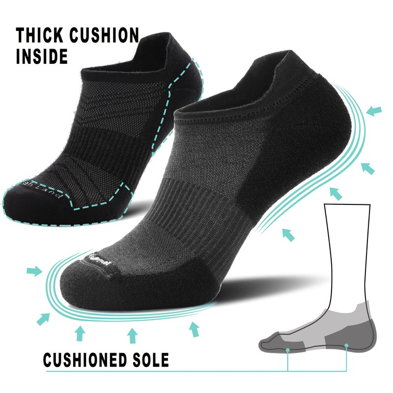 Tough Land Merino Wool Socks for Men & Women – 80% Merino Wool, No Show, Lightweight, Cushioned for Running, Hiking