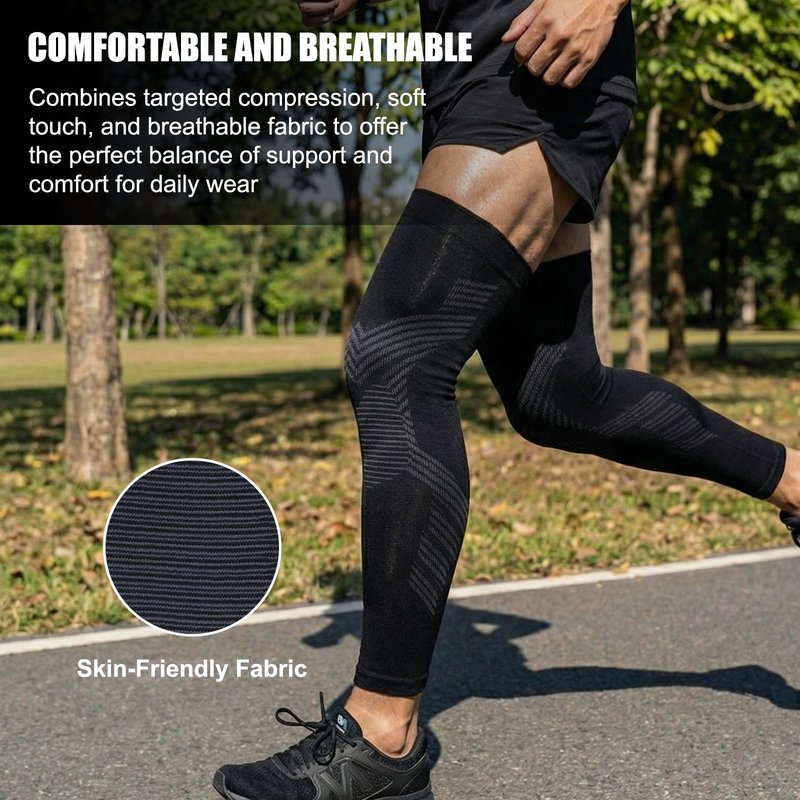 NuCamper Full Leg Compression Sleeves for Men and Women,2 Pack Legs Sleeves Long Knee Brace Support for Running, Basketball, Cycling, Workout, Sports - Black,L