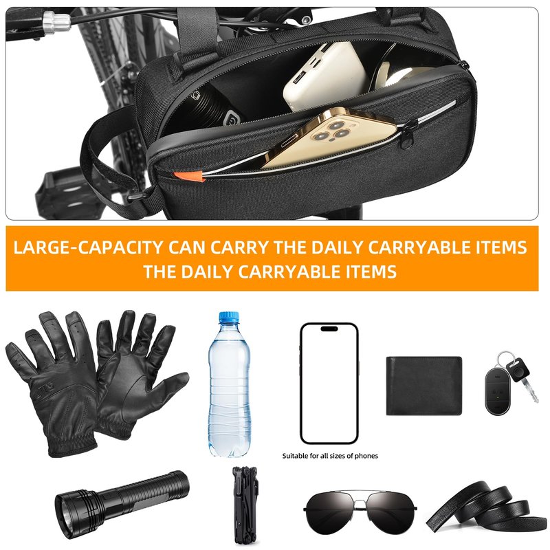 VENFOREST Bike Handlebar Bag Professional Waterproof Bike Crossbar Front Bag Bicycle Basket Frame Bags for Road Mountain Bicycle Outdoor Cycling Travel Hiking