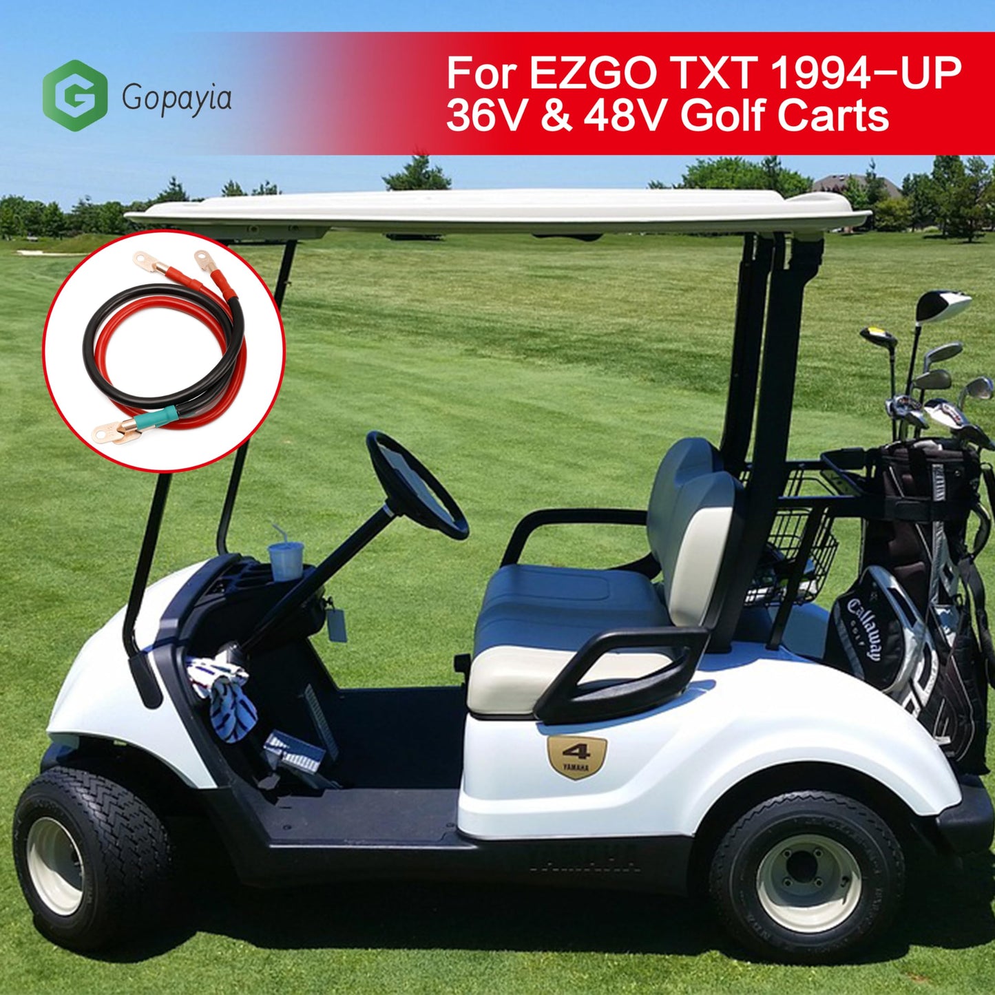 Gopayia Golf Cart Battery Cables 4 AWG 12in for EZGO TXT 1994-UP 36V/48V 4 Gauge Pure Copper Wire