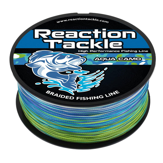Reaction Tackle Braided Fishing Line - Pro Grade Power Performance for Saltwater or Freshwater Fish - Colored Fishing Line Braid for Extra Visibility - Camo Aqua 10 Lb (150 Yards)