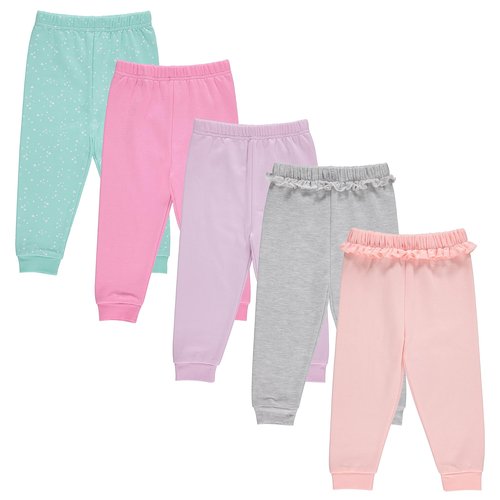 Cudlie 5-Pack Girls Joggers – Soft Cotton Blend Sweatpants for Toddlers & Kids | Cozy Lounge Pants, Playwear, and Active Joggers – Sizes 3 Months to 4T