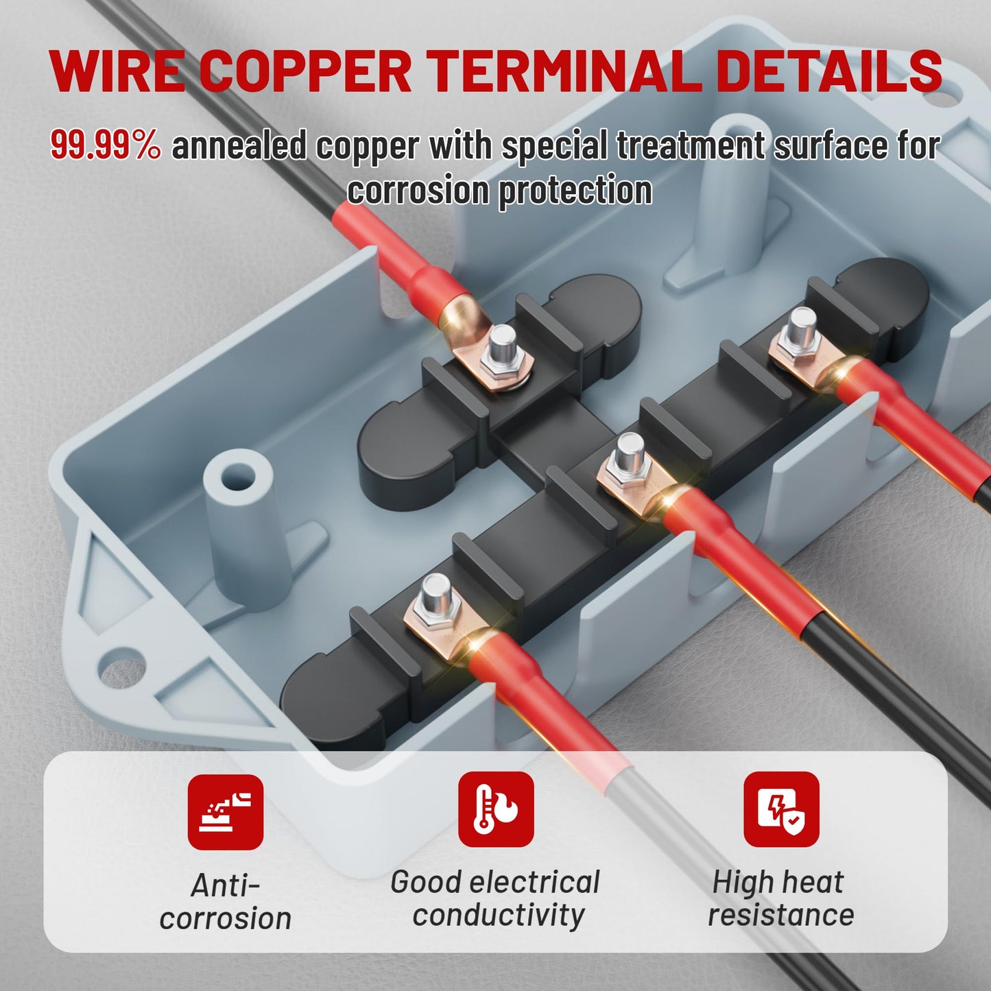 RED WOLF 10 Pack 8 Gauge x 3/8" Copper Wire Ring Terminals Connector Lug Battery Cable Ends Stud W/3:1 Heat Shrink Tubing Tube Black & Red Each 5 PCS for Electrical Vehicle Boat Marine