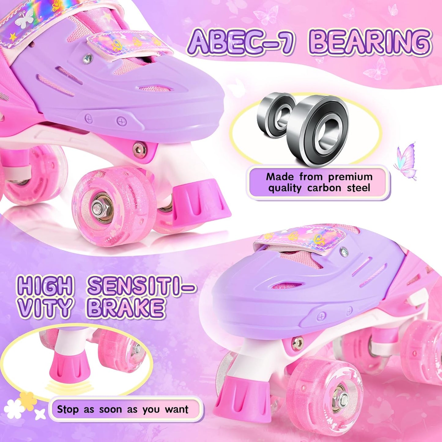 2PM SPORTS Roller Skates - Adjustable Light-Up Wheels for Kids Ages 4-12 | Sizes 10C-6