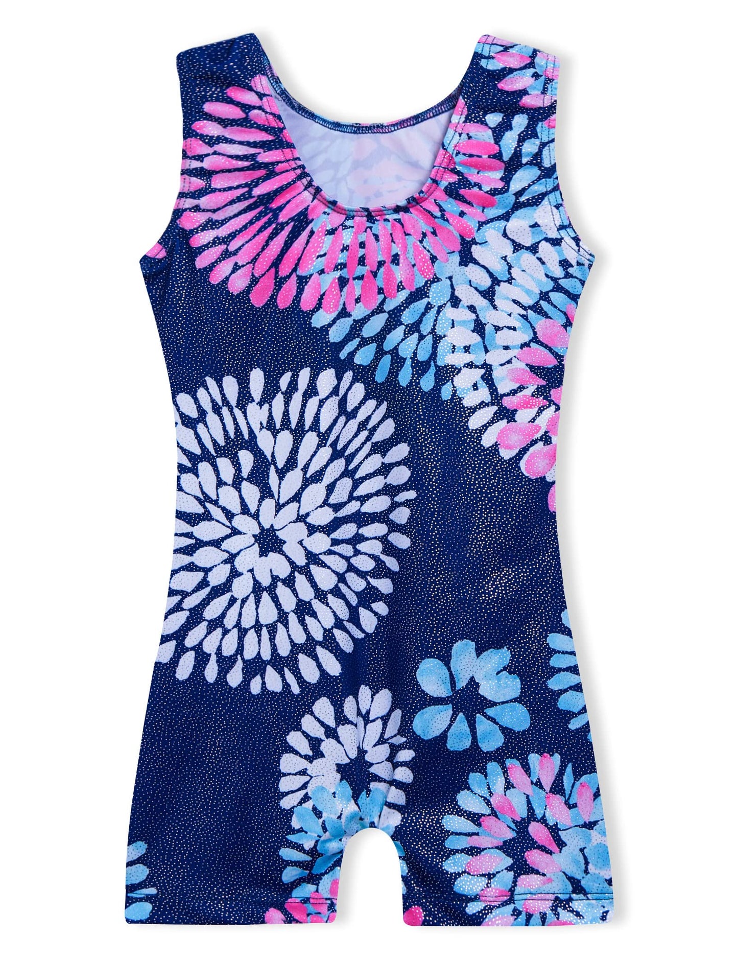 Domusgo Gymnastics Leotards for Girls 5-6 Years Old Round Flowers Blue