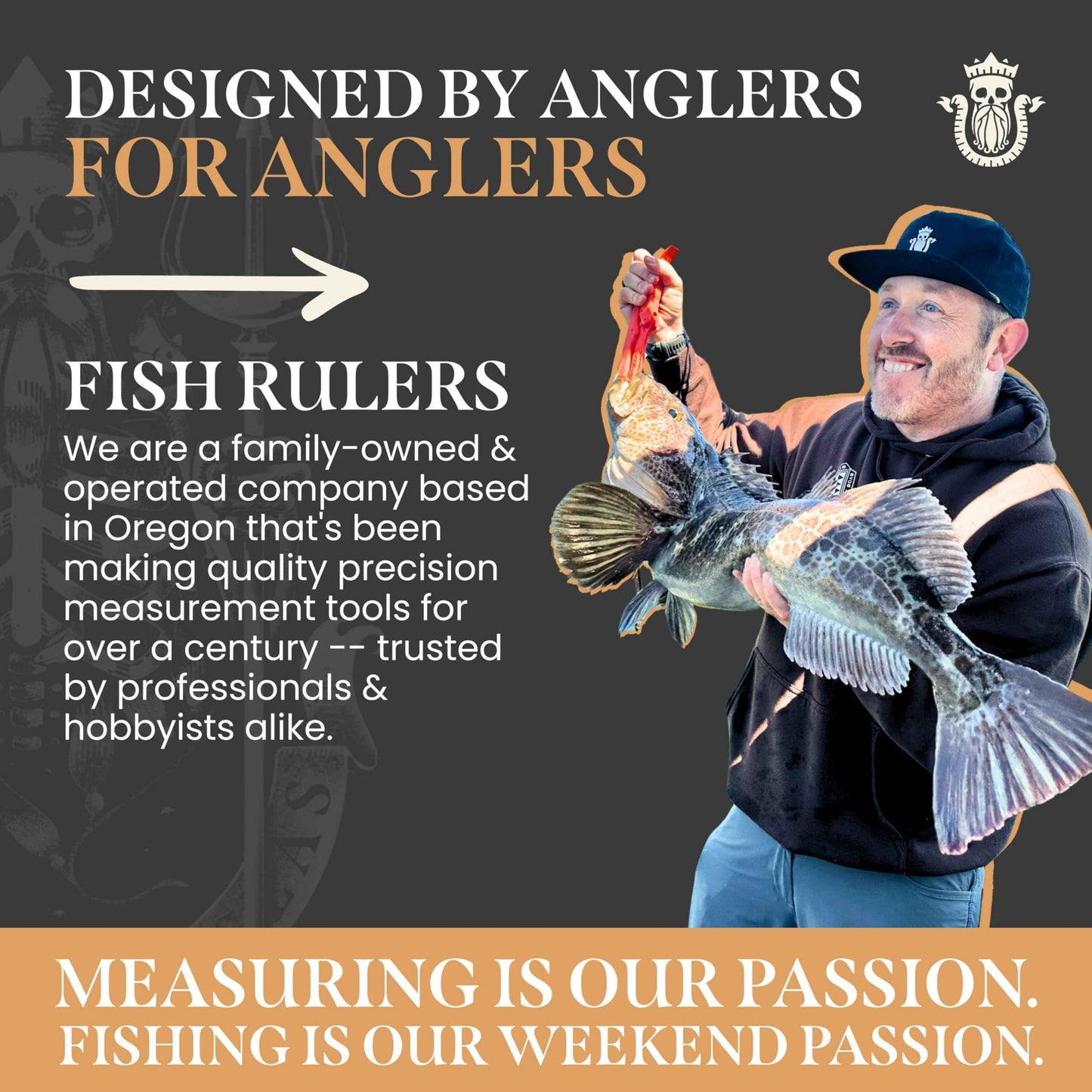 Fish Rulers Roll-up & Slap-on Premium Fishing Tape Measure - Easy-to-Read Catch and Release Fish Measuring Device for Boat & Kayak Accessories - Compact & Extendable Fish Ruler (Gold - 24" Inches)