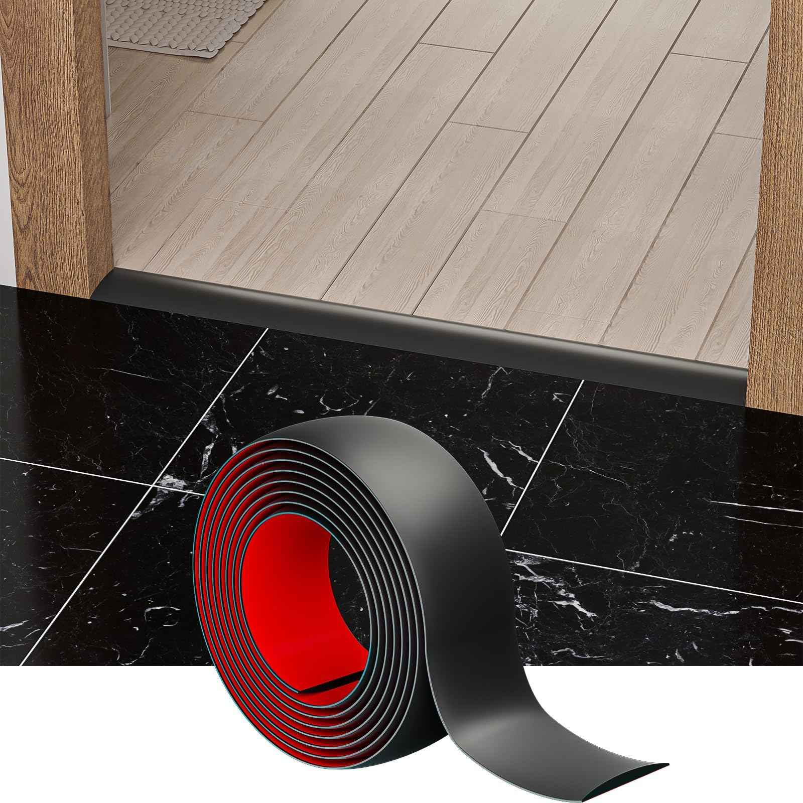 Greymond Floor Transition Strip - Self Adhesive Vinyl Flooring Trim for Carpet, Tile & Gaps, Threshold Cover Molding (10ft x 1.57in, Black)