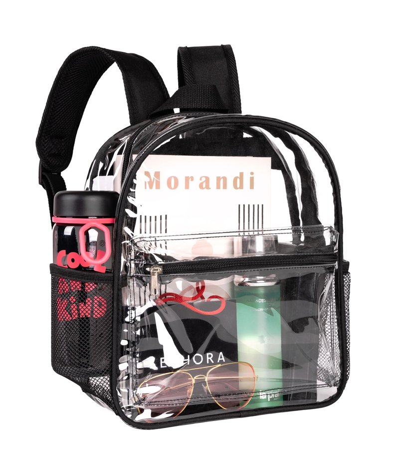ZENPUNK Clear Backpack for Stadium Approved 12×12×6, Small Size See Through Bag, PVC Transparent Backpack for Festival Sport Event Concerts (BLK)