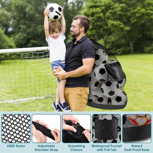 BROTOU Heavy Duty Soccer Ball Net Bag - Extra Large 100L Capacity for 10-12 Balls | Drawstring with Zipper Pocket