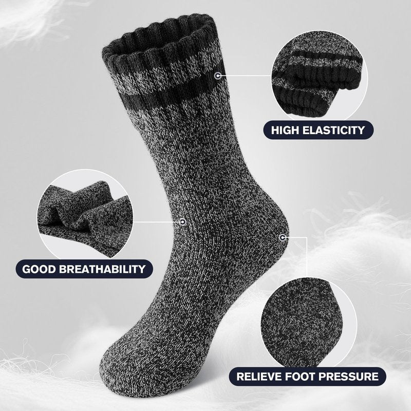 SIMIYA Thick Merino Wool Socks for Men Thermal Warm Hiking Socks Comfortable & Breathable Crew Socks in Cold Weather for Men & Women（5 Pairs）