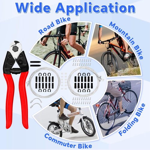 101Pcs Bike Brake Cable Kit with Stainless Steel Wire Cutter, Including Brake and Shifter Cable, Cable End Caps, O-Rings, C-Clips Clamps, Rubber Sleeve and V Brake Guide Inside