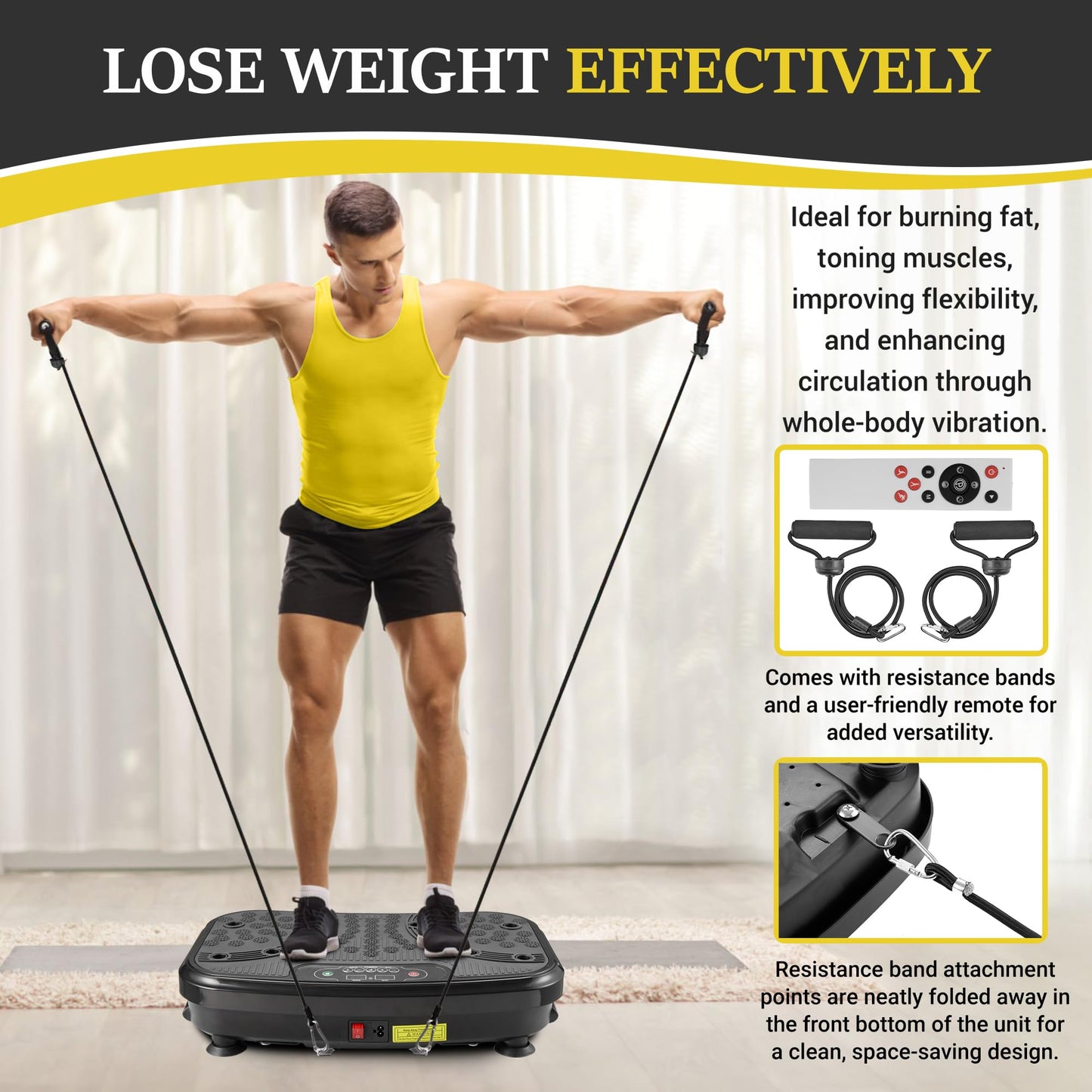 Vibration Plate Exercise Machine for Home Gym - High-Intensity Whole Body Vibration for Fat Burning, Lymphatic Drainage & Muscle Toning, with Resistance Bands & Push-Up Handles