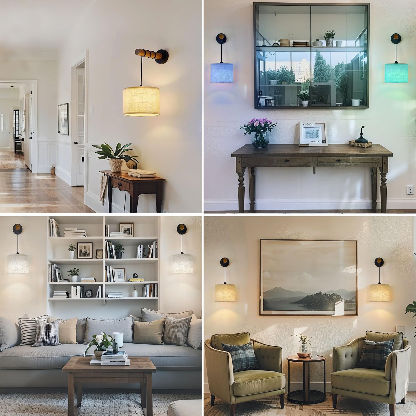 Yiridrme Battery Operated Wall Sconces Set of 2, Wireless Rechargeable Wall Light with Lampshade & Remote, Dimmable Wall Lamp for Bedroom, Living Room, Hallway