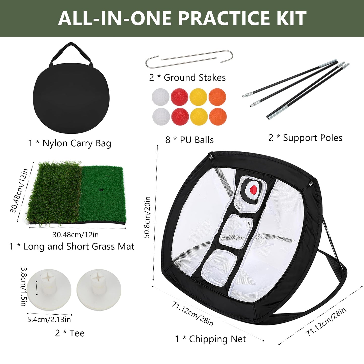 Pop-Up Golf Chipping Net Set with Mat & 8 Practice Balls- Professional Golf Chipping Practice Ideal for Indoor and Outdoor Training- - Gifts for Men, Golfers, Teenage Boys and Beginners