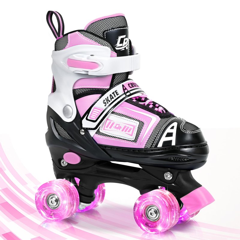 Adjustable Quad Skates for Kids, Teens, and Adults – Light-Up Wheels – Comfortable Fit, Secure Closure, Indoor and Outdoor Roller Skates for Boys and Girls (Blue, Medium - Big Kid (1Y-5Y US))