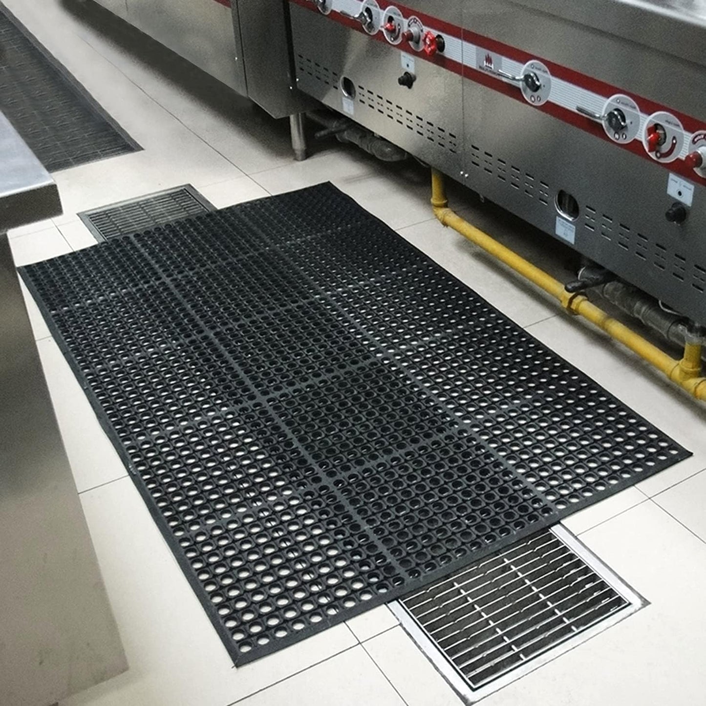 tonchean 82.6"x35.4" Commercial Anti-Fatigue Mat, Non-Slip Drainage Rubber Mat with Holes, Rubber Kitchen Mats for Floor, Restaurant, Door Mats Use Wet Area