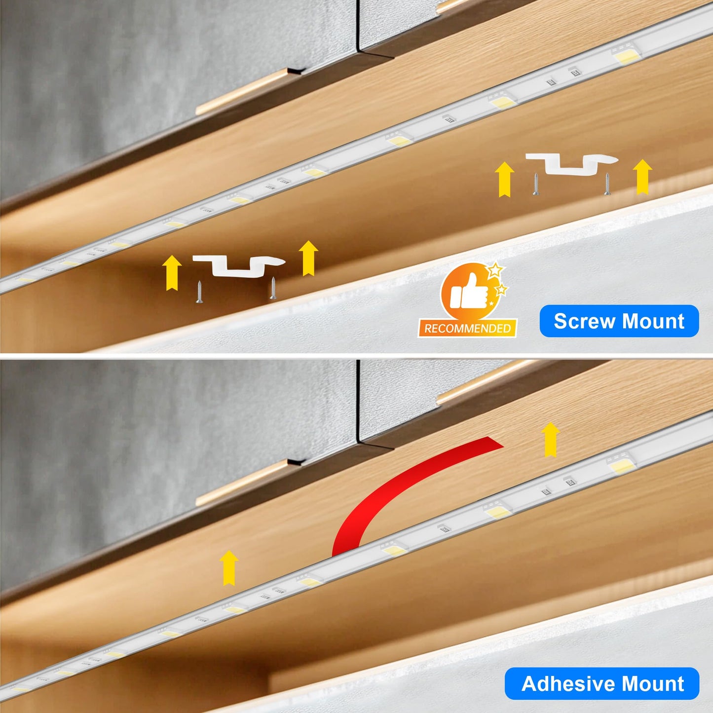 maylit Under Cabinet LED Strip Lighting Hardwired 24in, Ultra Bright Small LED Light Bar, 6000K Cool White, 110V-120V Wired Lights for Kitchen Cabinet, Counter, Workbench, Desk, Closet, Shelf, Indoor