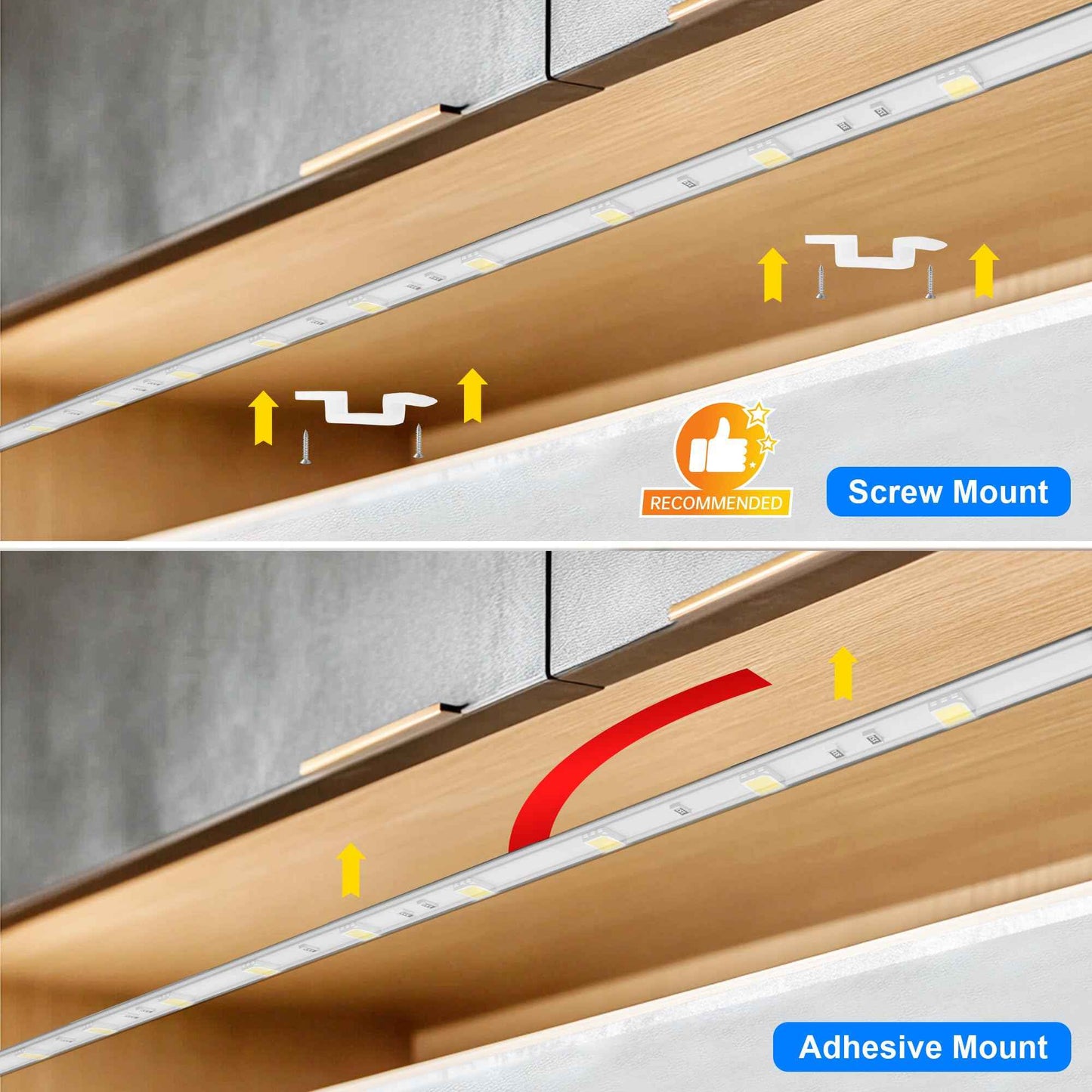 maylit Under Cabinet LED Strip Lighting Hardwired 72in, Ultra Bright Small LED Light Bar, 6000K Cool White, 110V-120V Wired Lights for Kitchen Cabinet, Counter, Workbench, Desk, Closet, Shelf, Indoor