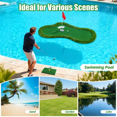 Floating Golf Green for Pool, Floating Putting Green for Pool, Lake with Ball Retriever & Anti-Drift Ropes, Golf Chipping Mat Set for Golfers to Compete and Improve Their Skills in Outdoor