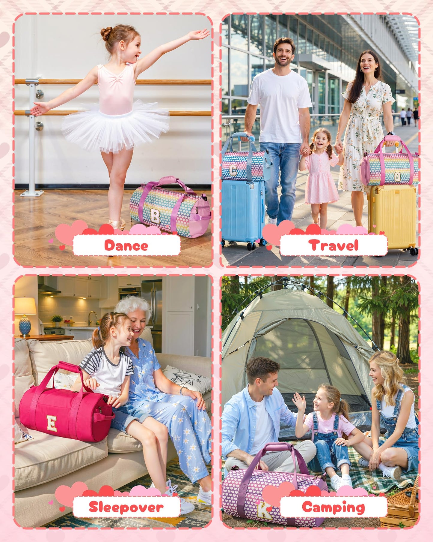 Vogewood Gifts for Grandkids, Girls Travel Duffle Bag with Makeup Pouch, Initial Kids Overnight Weekend Bag with Shoe Compartment, Teen Girl Gift Trendy Stuff (Letter M)