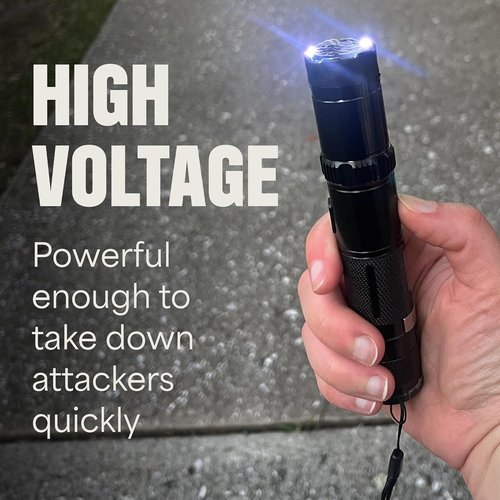 Mace Flashlight Stun Gun for Self Defense - Rechargeable High Voltage LED Light - Black
