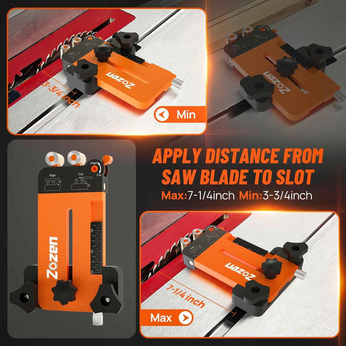 Thin Rip Jig + Feather Boards for Table Saw Jig Guide, Zozen 2in1 Woodworking Tools, Make Repetitive Strip Cut While Powerful Reducing Kickback, Directly Data without Calculation, for 3/4"X3/8"T Slots