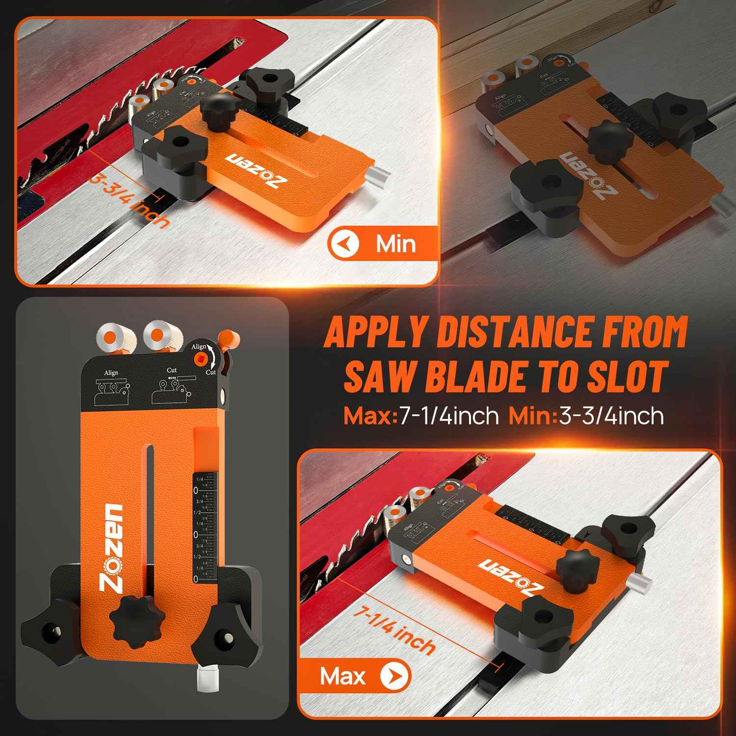 Thin Rip Jig + Feather Boards for Table Saw Jig Guide, Zozen 2in1 Woodworking Tools, Make Repetitive Strip Cut While Powerful Reducing Kickback, Directly Data without Calculation, for 3/4"X3/8"T Slots