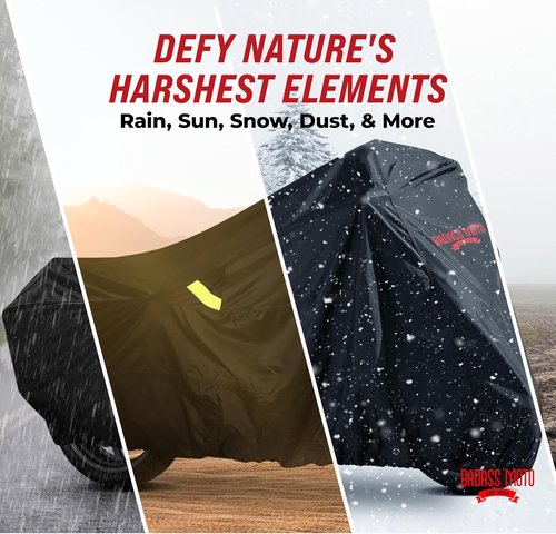 Badass Moto Motorcycle Cover - Waterproof Heavy-Duty All-Season Protection for Harley Davidson & Cruiser Bikes | Large 97L