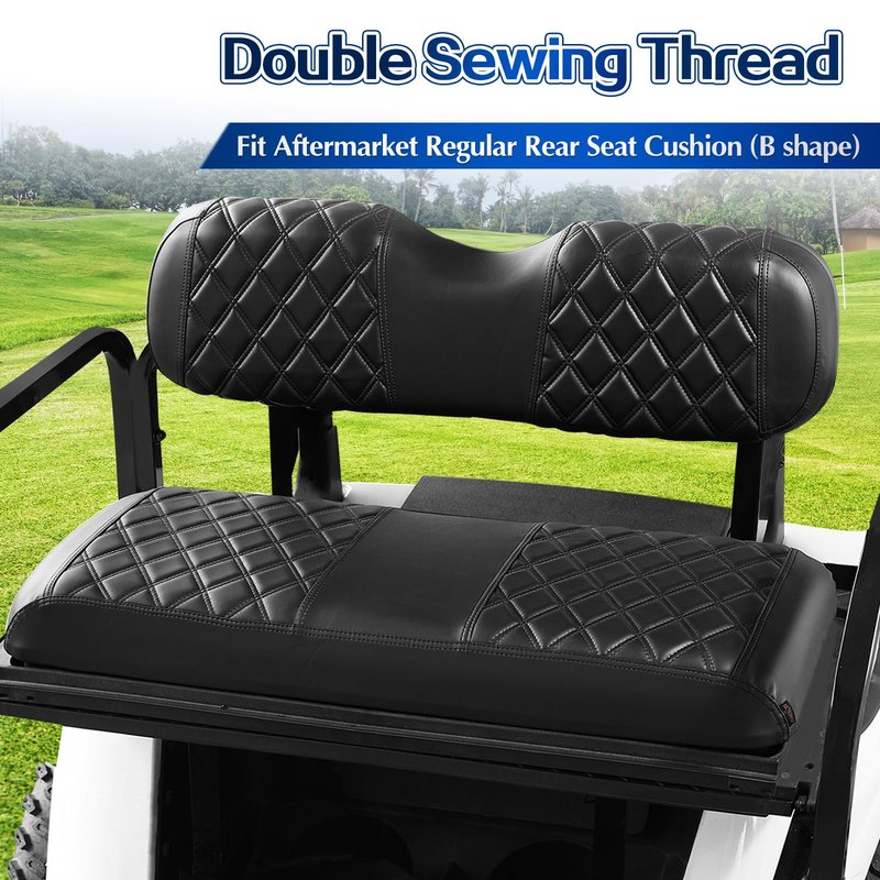 NOKINS 4PCS Golf Cart Diamond Seat Covers Kit,Front and Rear Seat Covers for Club Car Precedent/EZGO TXT/Yamaha Original Regular Seat Cushion (Black&Black Stitching, Fit EZGO TXT 1994-2013)