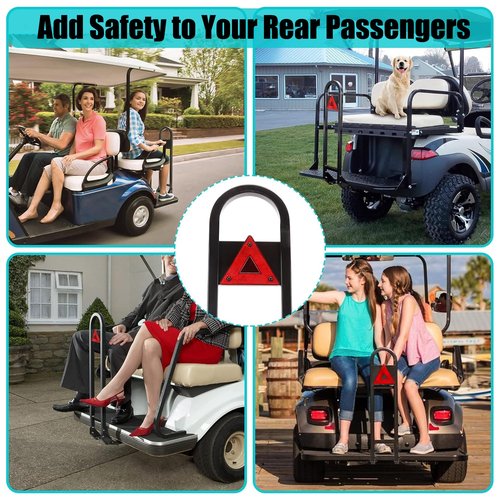 10L0L Golf Cart Rear Seat Grab Bar - Heavy Duty Safety Grab Bar w/Triangle Reflector for Rear Seat Passenger Security, Universal for Yamaha EZGO Club Car