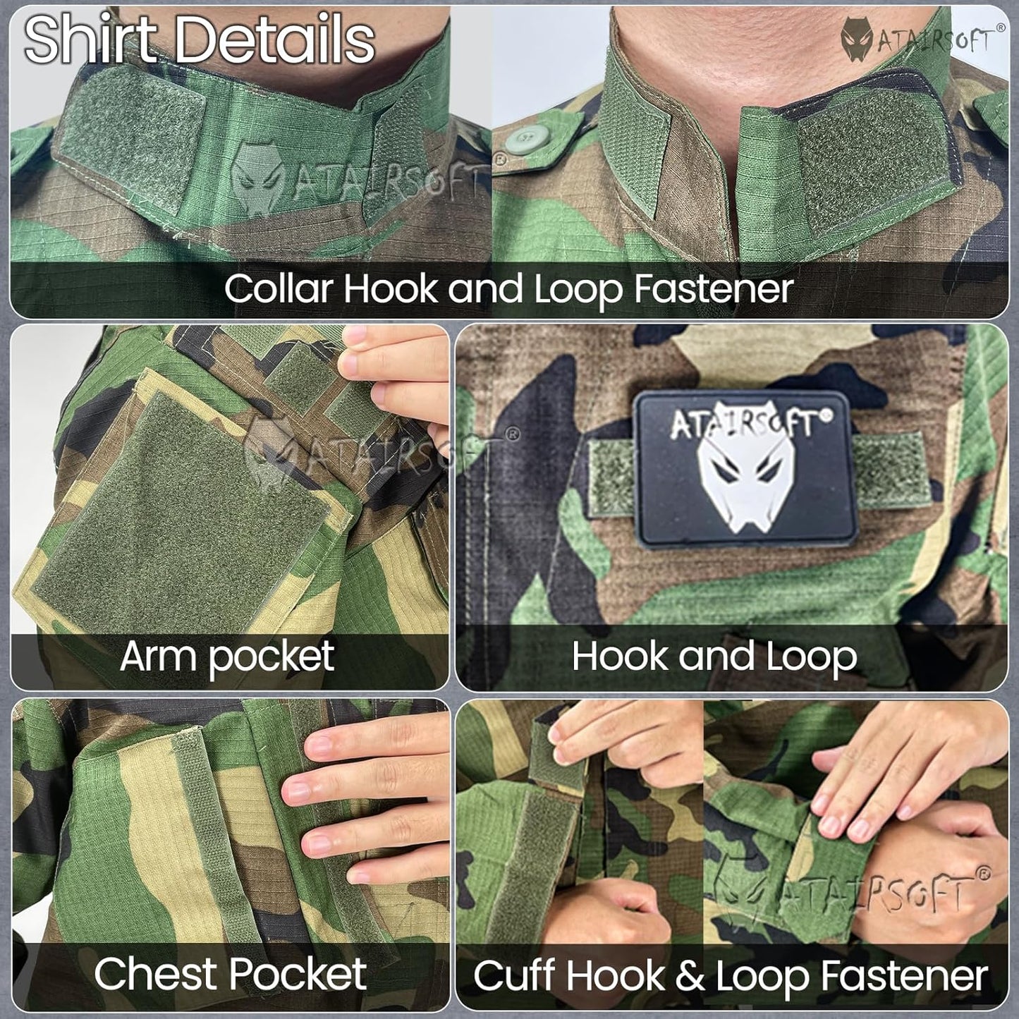 Skiennix Tactical Military Camo BDU Uniform Set - Combat Shirt & Pants for Outdoor Hunting