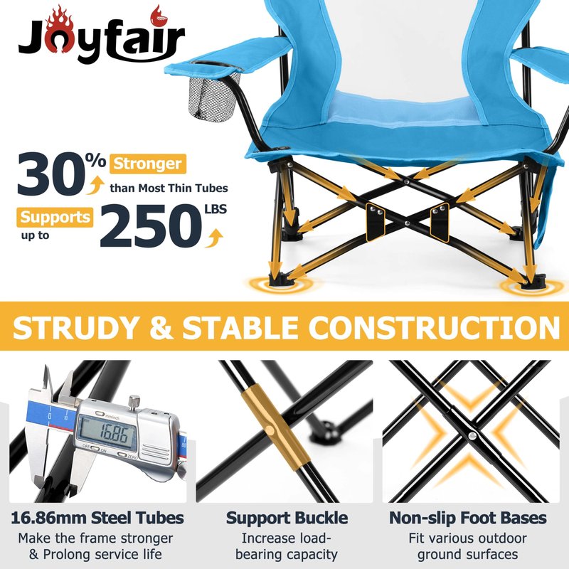 Joyfair 2 Pack Beach Chair Camping Chairs Set(High Back), Heavy Duty Folding Low Lawn Camp Chair for Adults for Outdoor Sport Fishing, Armrest Chair with Portable Bag, Pillow, Cup Holder (Blue)