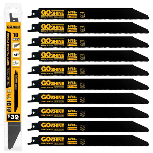 10 Pack 9 inch 14/18TPI Reciprocating Saw Blades, M42 Teeth with 9% Cobalt Bi-Metal Blades,for Automatic Dismantling Sawzall Blades for 1/16-5/16 Medium Metals