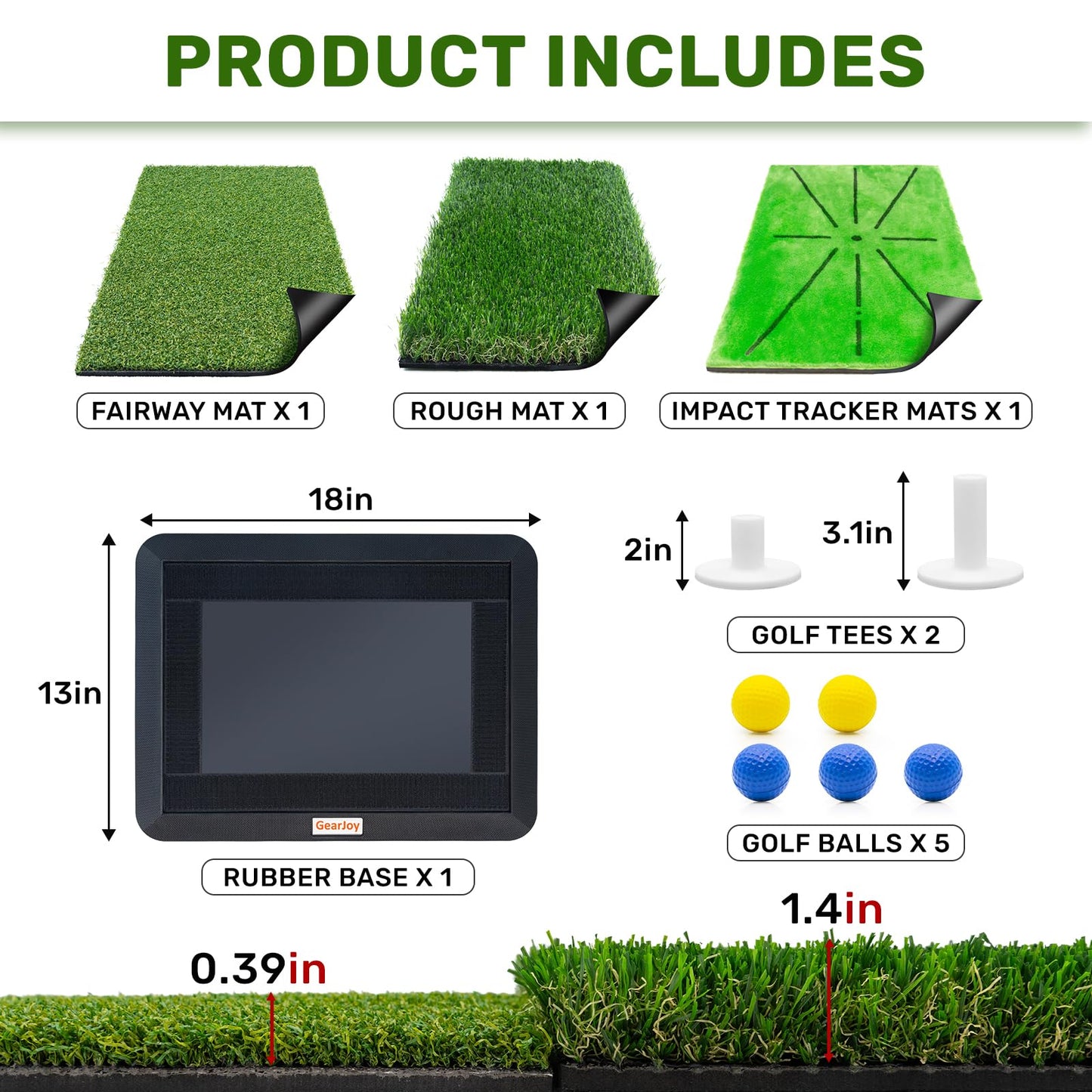 Golf Hitting Mat with Instant Swing Path Feedback & 3 Replaceable Golf Practice Mats Non-Slip Heavy-Duty Rubber Base for Indoor/Outdoor Driving Chipping & Putting Accuracy Training