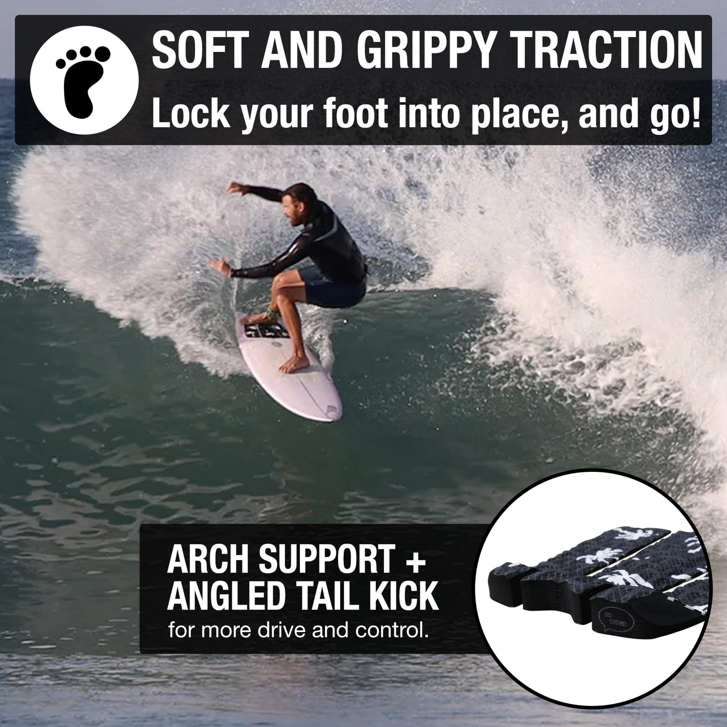 Ho Stevie! Premium Surfboard Traction Pad - Foot Won't Slip - 3 Piece, Full Size, Maximum Grip, Strongest 3M Adhesive