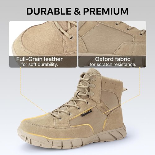 FREE SOLDIER Men's Waterproof Hiking Boots - 6" Lightweight Suede Leather Tactical Footwear