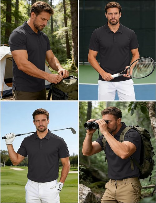CRYSULLY Men's Polo Shirt - Quick Dry Tactical Collared Golf Shirt | Short Sleeve Pique Jersey