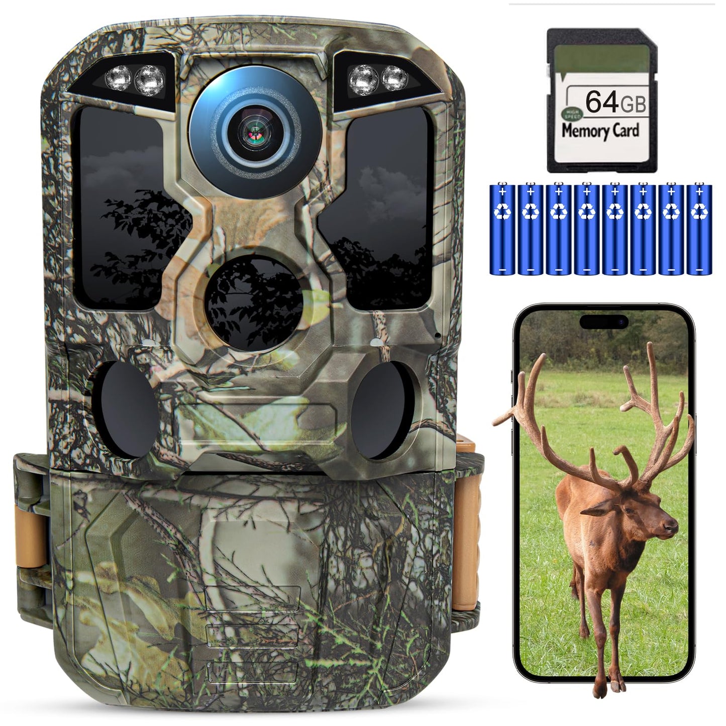 KJK Trail Camera WiFi 4K 84MP with 64GB Memory Card, Game Camera with Night Vision, 0.1s Trigger Motion Activated, IP67 Waterproof 130°Wide-Angle 42pcs No Glow Infrared LEDs for Wildlife Monitoring