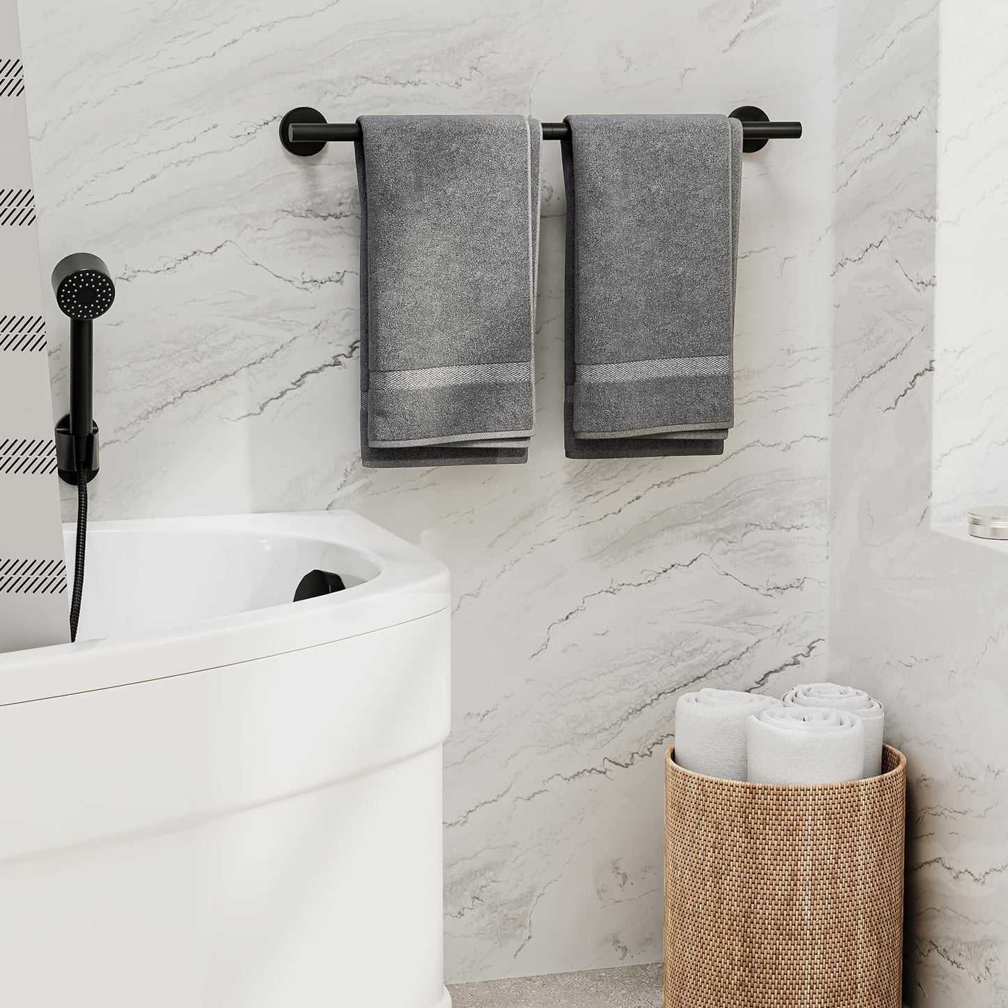 Bubxo Matte Black Towel Bar, 24 Inch Bathroom Towel Rack, Towel Holder Wall Mounted, Thicken SUS304 Stainless Steel Towel Rod Modern Home Decor (Total Length 26-Inch)