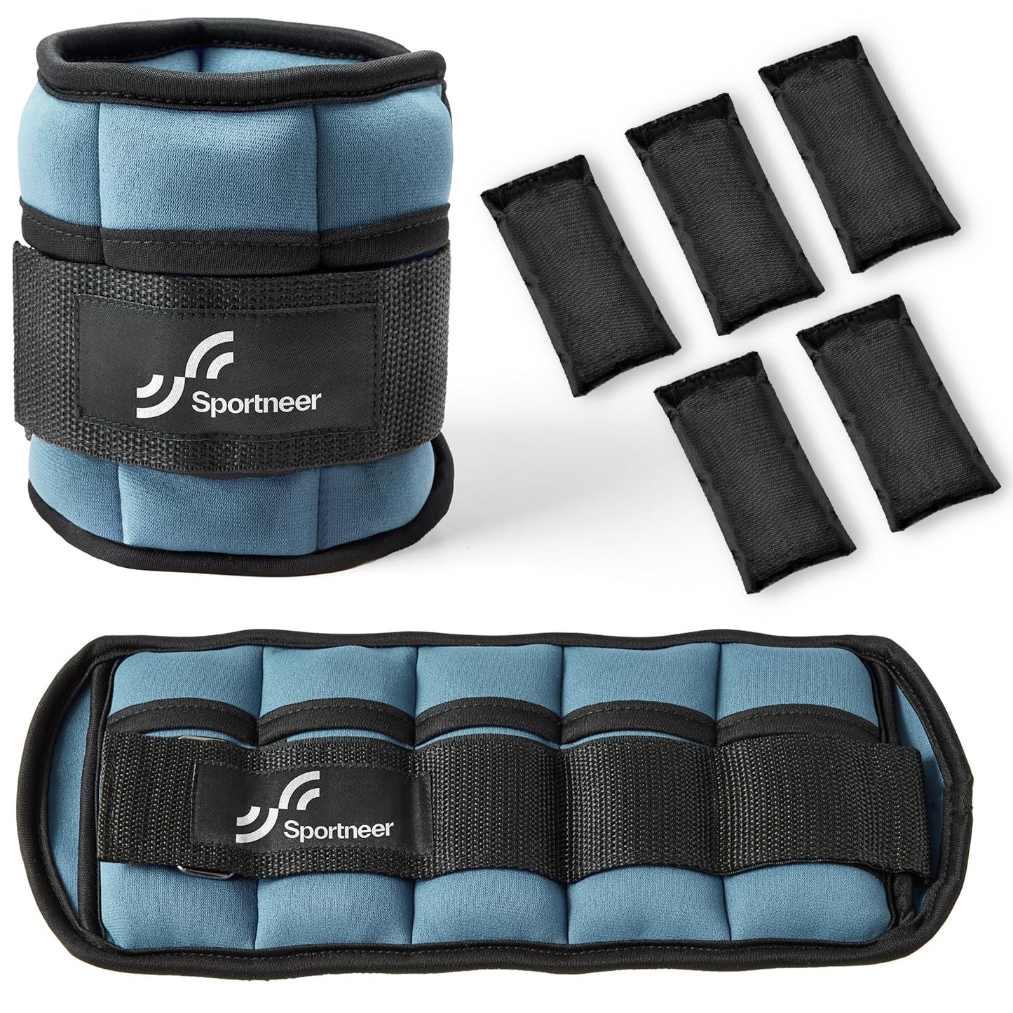 Sportneer Adjustable Ankle Weights 1 Pair 2 4 6 8 10 Lbs Leg Weight Straps for Women Men, Weighted Ankle Weights Set for Gym, Fitness, Walking, Jogging,1-5 lbs Each, 2 Pack 2-10 lbs, Dark Blue