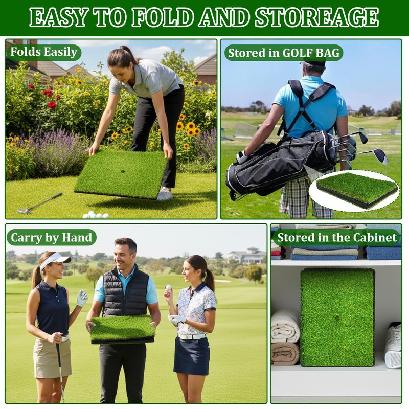 Golf Hitting Mat,Golf Mat for Practice Indoor/Outdoor, High-Elasticity Artificial Turf Mat, Portable Golf Swing Training Mat for Garage Simulator Chipping Driving Training(16"*23"-10MM)