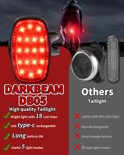 DARKBEAM Bike Headlight Rechargeable USB-C, Bicycle Lights 4000LM Ultra Bright, Mountain Bike Light Set for Night Riding, 6+5 Mode Waterproof Front Bike Light & Rear Light for Road, Cycling