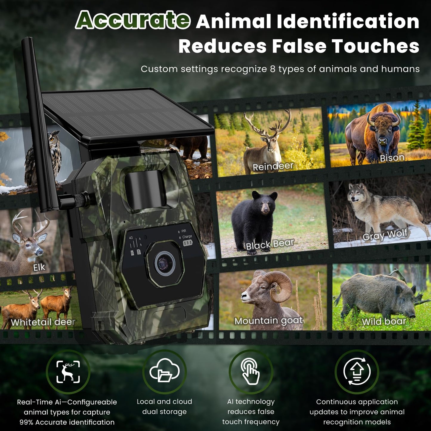 GKP9 Ai Trail Camera Cellular — Game Camera with Built-in Solar Panel, 32GBSd and SIM Card, 100mp Photos, 4k Videos 2 Way- Talk with Night Vision Motion Activated Waterproof